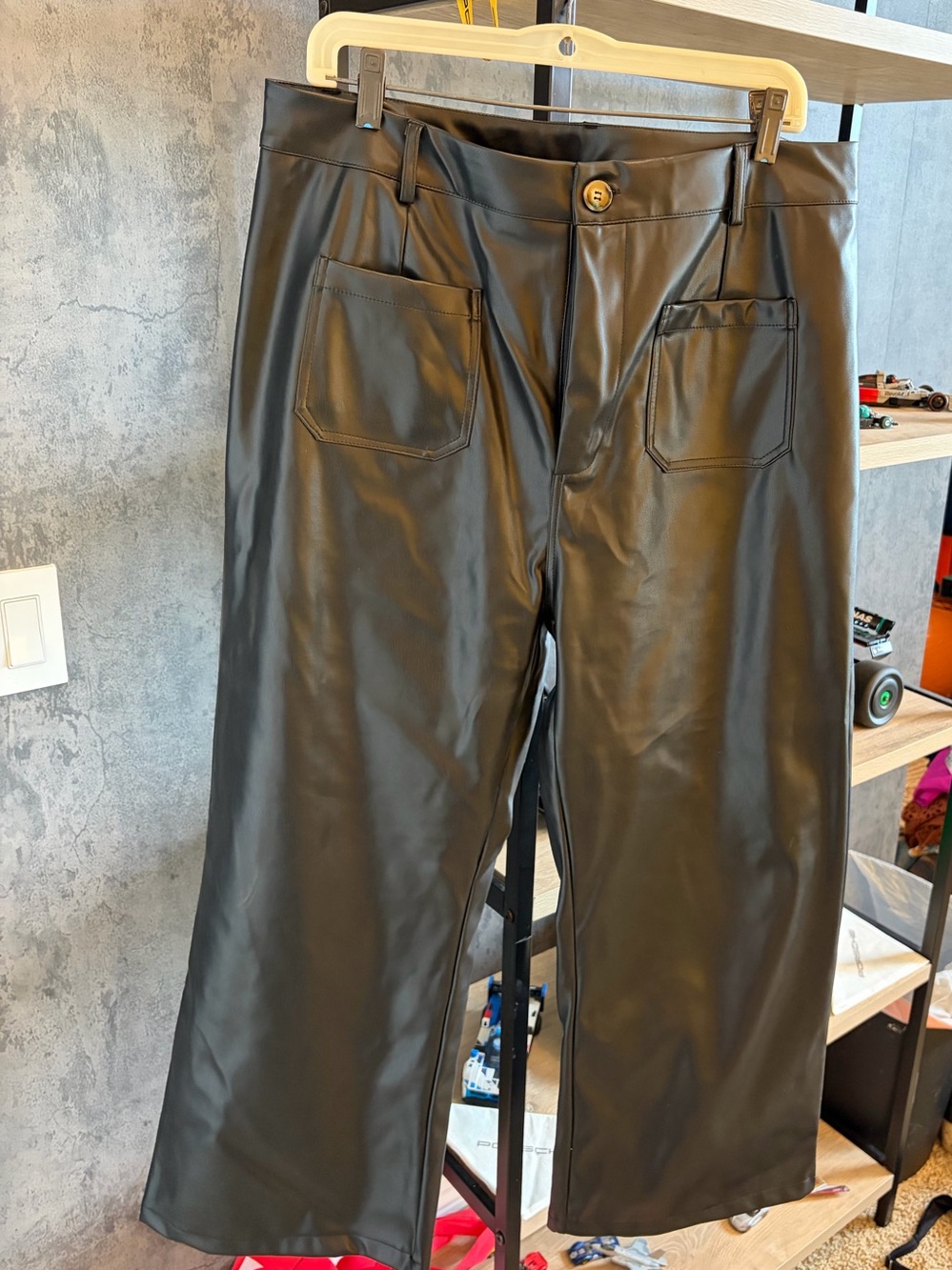 Women’s Black Faux Leather Wide-Leg Pants